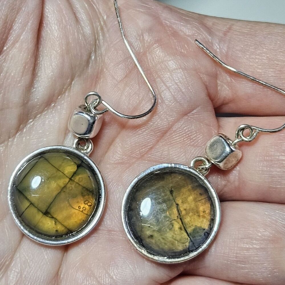 Silver Tone Eclectic Round Brown Earrings